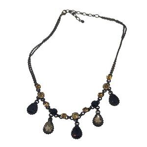 Boho Glam Teardop Pendant Necklace Princess Length Yellow Black